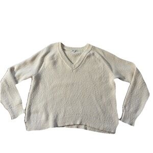 Madewell Arden V-Neck Crop Pullover Sweater Loose Knit Cotton Ivory Sz Large